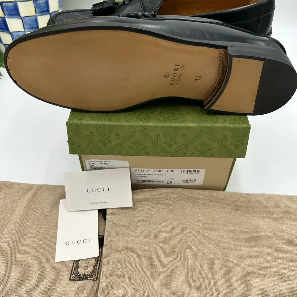 Men’s Gucci, GG Supreme tassel loafers size 12 made in Italy